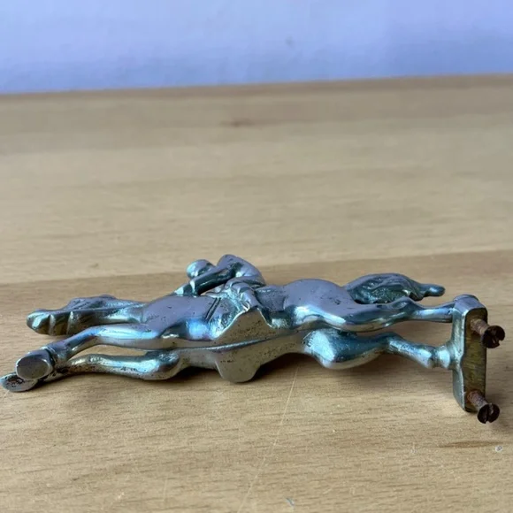 RARE VINTAGE SILVER TONE EQUESTRIAN HORSE JOCKEY CAR HOOD ORNAMENT FROM EUROPE - Picture 9 of 16